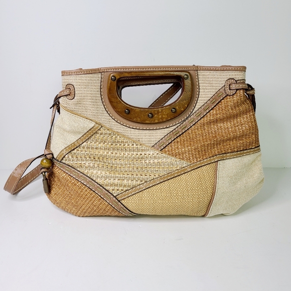 Fossil Patchwork Stitch Large Brown Clutch Crossbody Bag - Picture 1 of 13